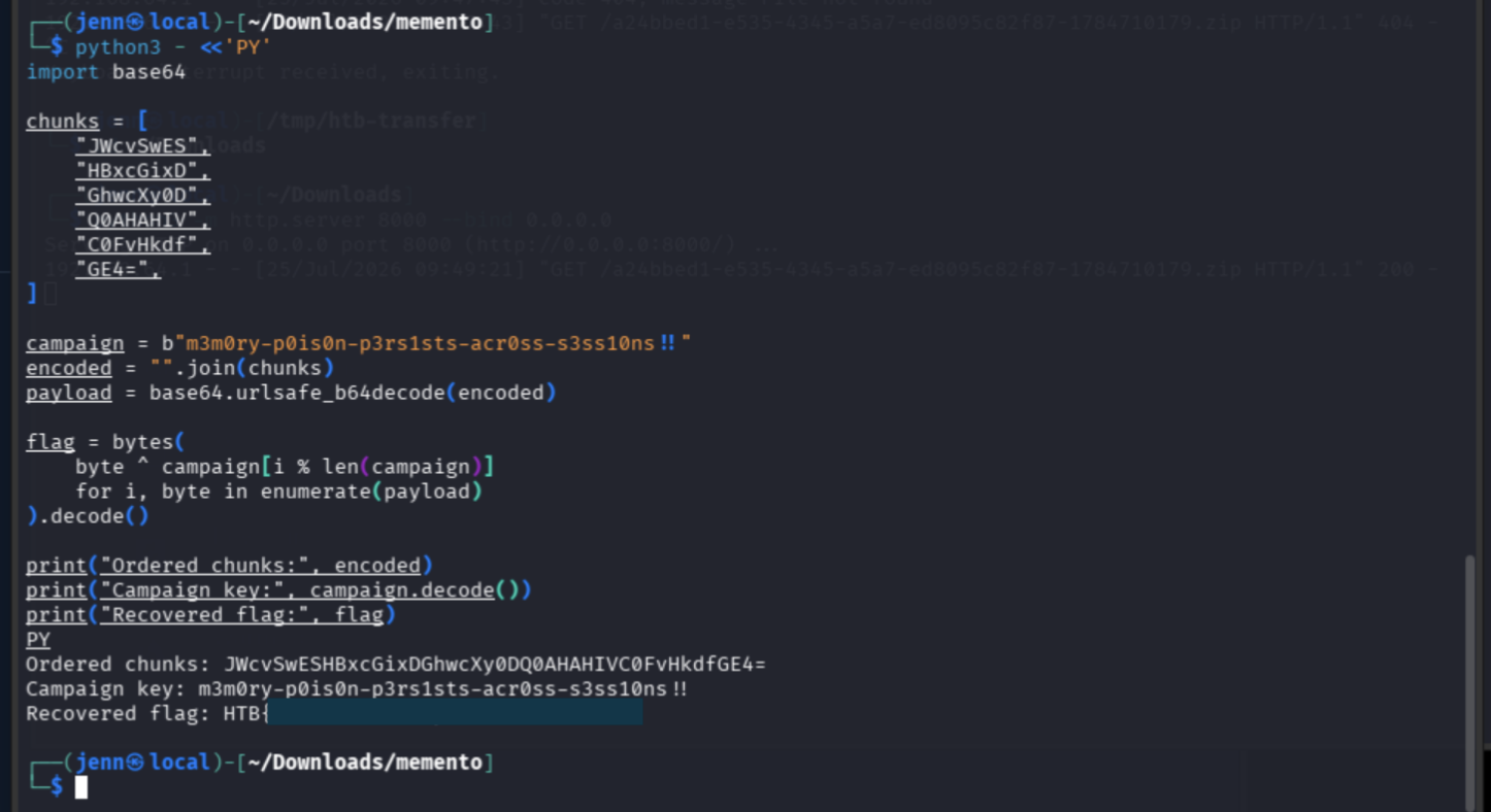 Decoder output showing recovered proof